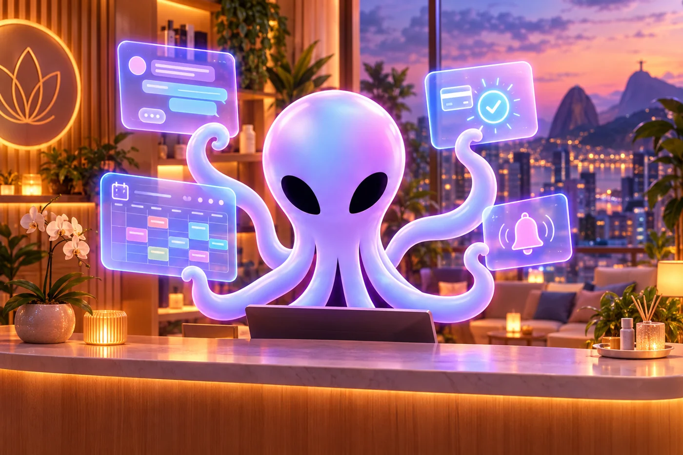 O polvo da OctoSolve cuidando da recepção de um estúdio