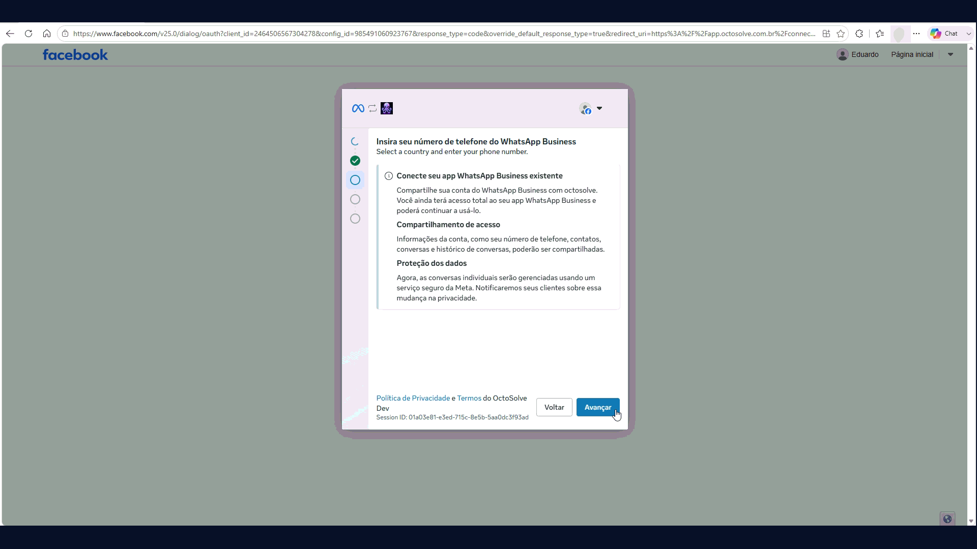 Tela da Meta explicando o compartilhamento de acesso e a proteção dos dados na coexistência